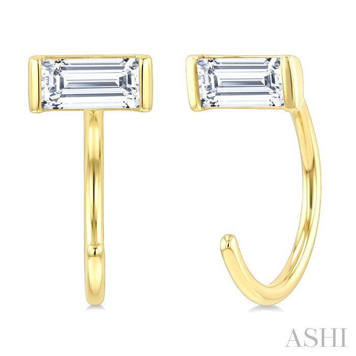 1/8 Ctw Octagon Cut Diamond Petite Open Huggie Earrings in 10K Yellow Gold