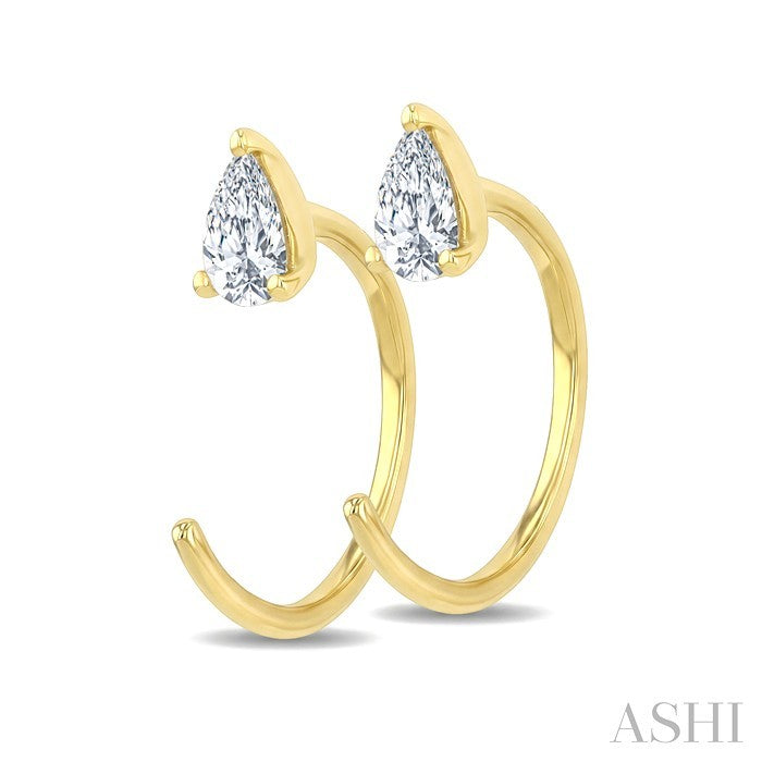 1/10 Ctw Pear Cut Diamond Petite Open Huggie Earrings in 10K Yellow Gold