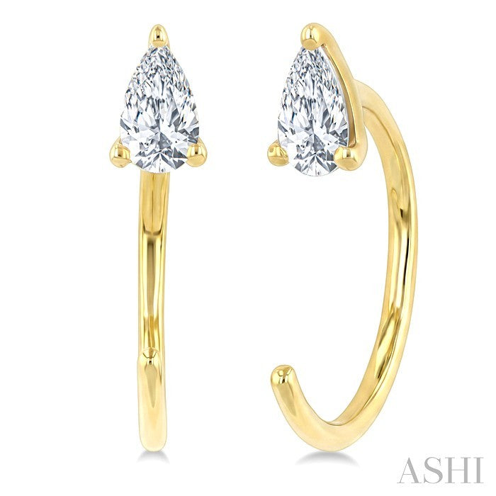 1/10 Ctw Pear Cut Diamond Petite Open Huggie Earrings in 10K Yellow Gold