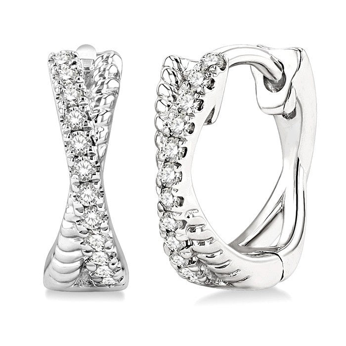 1/6 Ctw Petite Criss Cross Rope and Round Cut Diamond Fashion Huggies in 14K White Gold