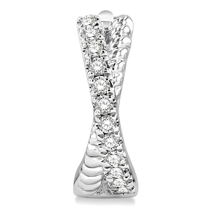 1/6 Ctw Petite Criss Cross Rope and Round Cut Diamond Fashion Huggies in 14K White Gold