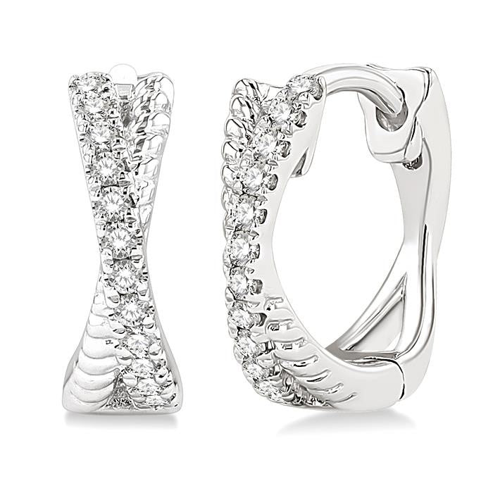 1/6 Ctw Petite Criss Cross Rope and Round Cut Diamond Fashion Huggies in 10K White Gold