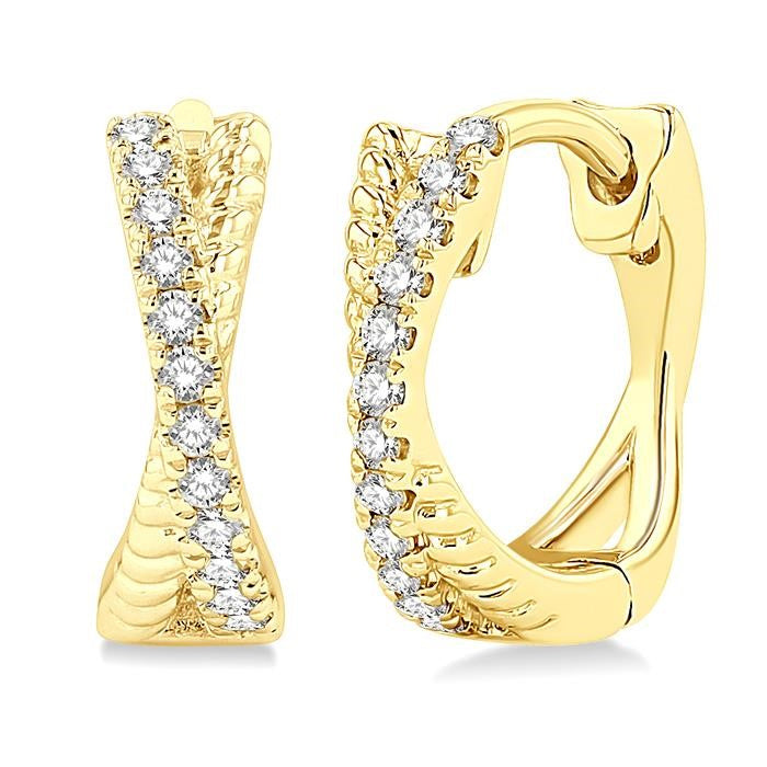 1/6 Ctw Petite Criss Cross Rope and Round Cut Diamond Fashion Huggies in 10K Yellow Gold