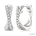 1/6 Ctw Petite Criss Cross Rope and Round Cut Diamond Fashion Huggies in 14K White Gold