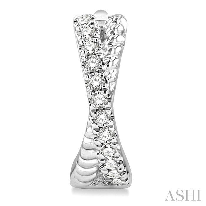 1/6 Ctw Petite Criss Cross Rope and Round Cut Diamond Fashion Huggies in 14K White Gold