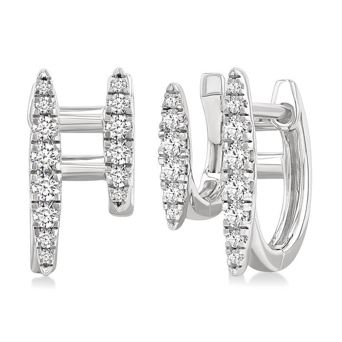 1/2 Ctw Petite Double Hoop Round Cut Diamond Fashion Huggies in 14K White Gold