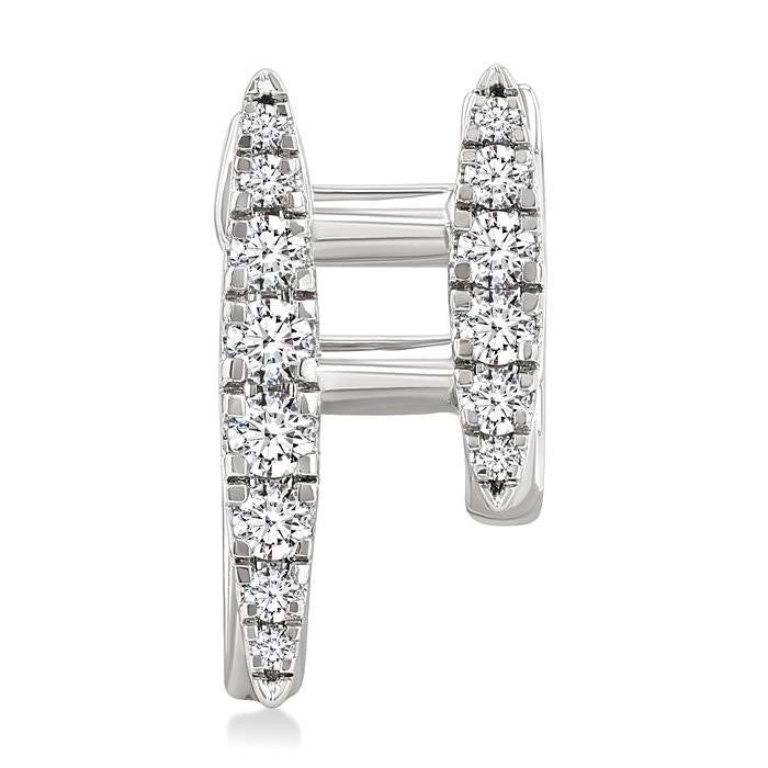 1/2 Ctw Petite Double Hoop Round Cut Diamond Fashion Huggies in 14K White Gold