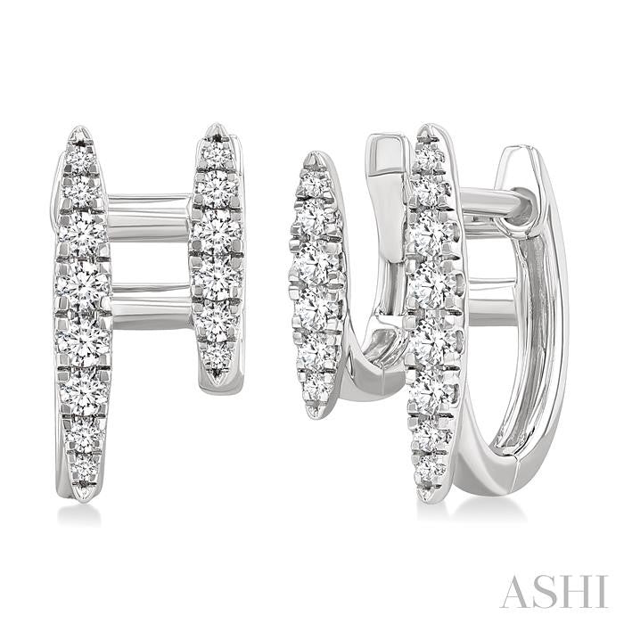 1/2 Ctw Petite Double Hoop Round Cut Diamond Fashion Huggies in 14K White Gold