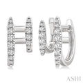 1/2 Ctw Petite Double Hoop Round Cut Diamond Fashion Huggies in 14K White Gold