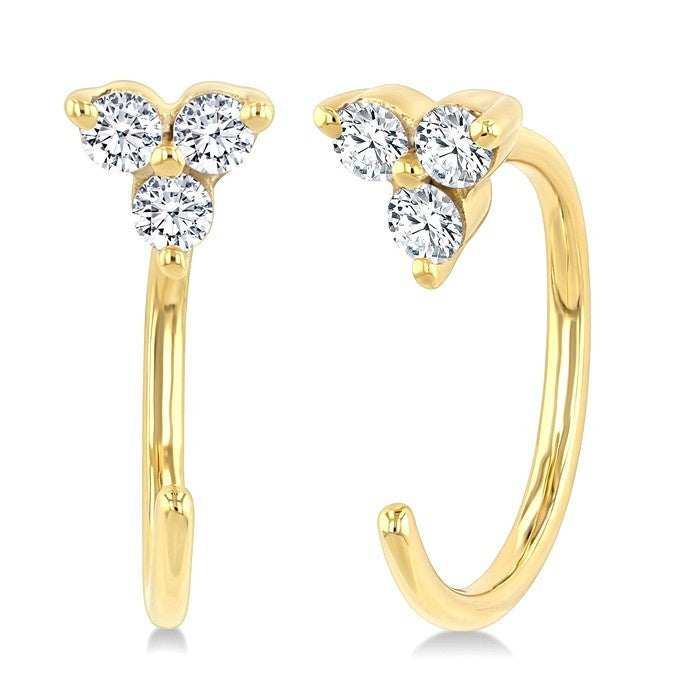 1/8 Ctw Round Cut Diamond Petite Open Huggie Earrings in 10K Yellow Gold