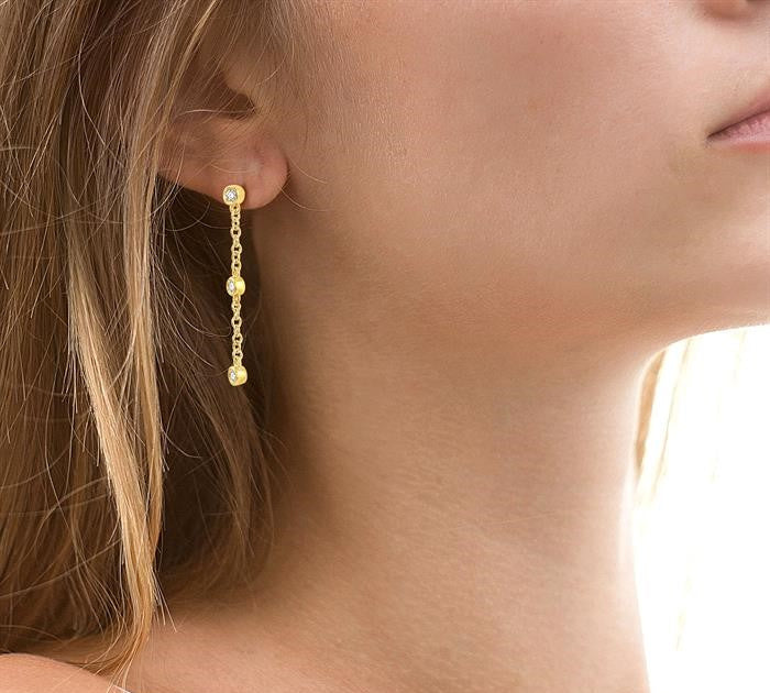 1/6 Ctw Circular Shape 3-Station Round Cut Diamond Drop Earrings in 10K Yellow Gold