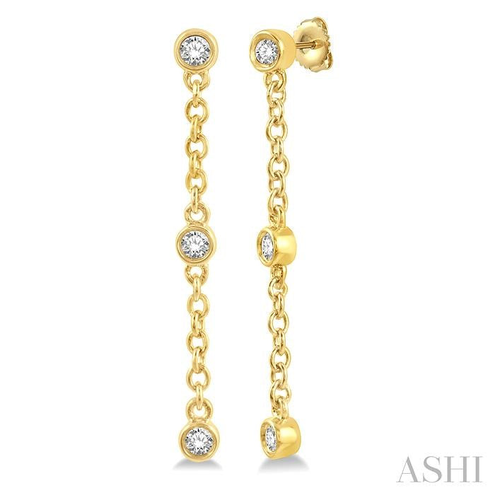 1/6 Ctw Circular Shape 3-Station Round Cut Diamond Drop Earrings in 10K Yellow Gold