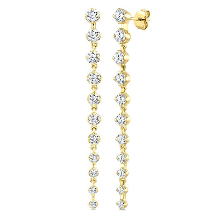 1 Ctw Graduated Round Cut Diamond Long Earrings in 14K Yellow Gold