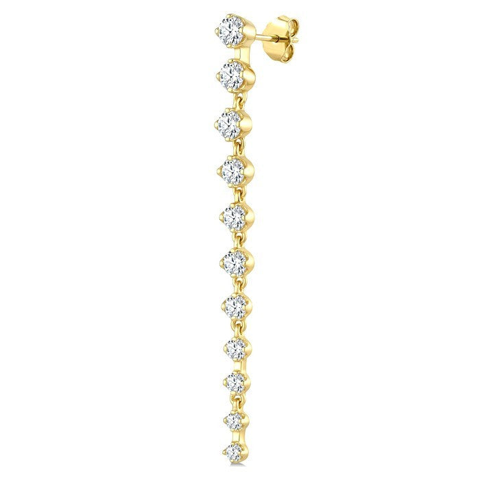 1 Ctw Graduated Round Cut Diamond Long Earrings in 14K Yellow Gold