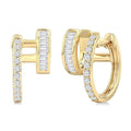 1/2 Ctw Petite Double Hoop Baguette and Round Cut Diamond Fashion Huggies in 14K Yellow Gold
