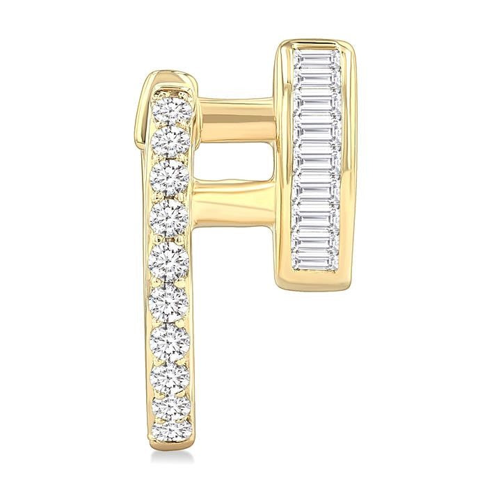 1/2 Ctw Petite Double Hoop Baguette and Round Cut Diamond Fashion Huggies in 14K Yellow Gold