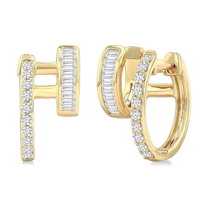 Double Row Diamond Huggie Fashion Earrings
