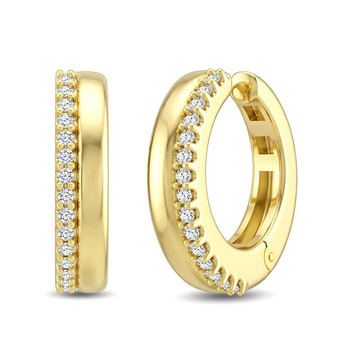 1/10 Ctw Round Cut Diamond Petite Huggie Cuff Earrings in 10K Yellow Gold
