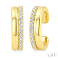 1/10 Ctw Round Cut Diamond Petite Huggie Cuff Earrings in 10K Yellow Gold