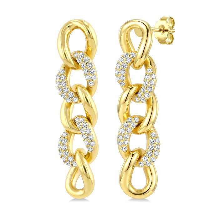 1/4 Ctw Round Cut Diamond Curb Link Earrings in 14K Yellow Gold