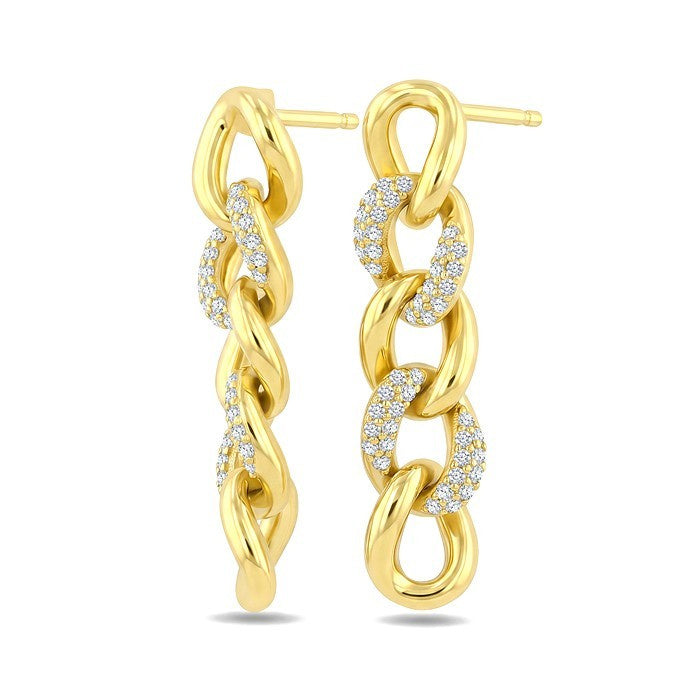 1/4 Ctw Round Cut Diamond Curb Link Earrings in 14K Yellow Gold