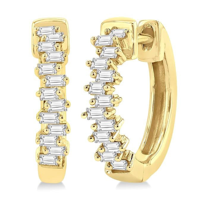 1/3 Ctw Petite Scatter Baguette Cut Diamond Fashion Huggies in 10K Yellow Gold