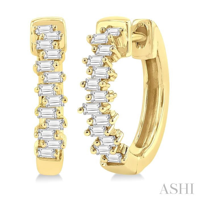 1/3 Ctw Petite Scatter Baguette Cut Diamond Fashion Huggies in 10K Yellow Gold