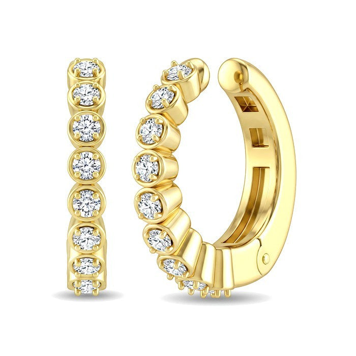 1/8 Ctw Round Cut Diamond Petite Huggie Cuff Earrings in 10K Yellow Gold