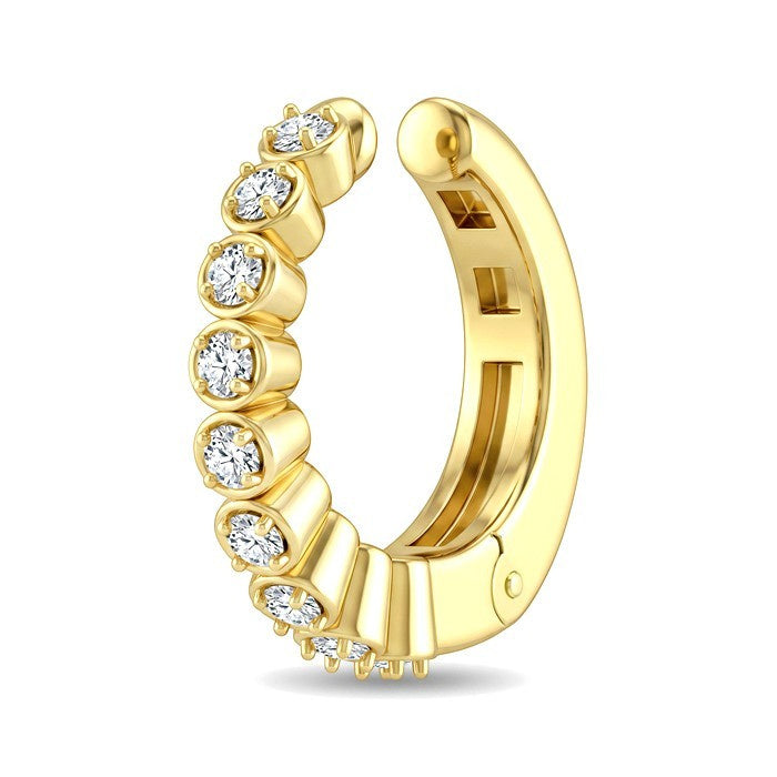 1/8 Ctw Round Cut Diamond Petite Huggie Cuff Earrings in 10K Yellow Gold