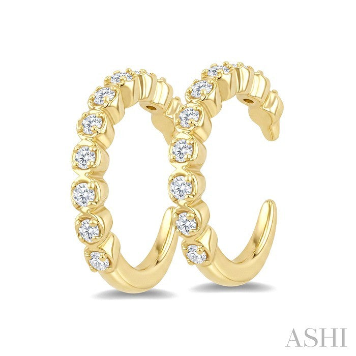 1/8 Ctw Round Cut Diamond Petite Huggie Cuff Earrings in 10K Yellow Gold