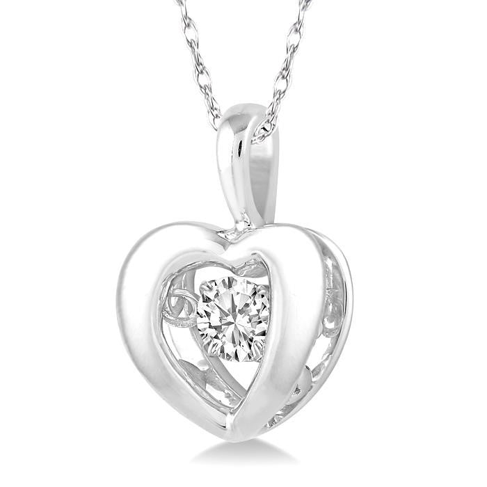 1/20 Ctw Round Cut Diamond Emotion Pendant in 10K White Gold with Chain