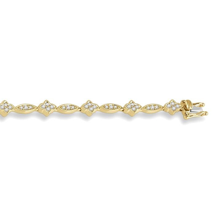 1 1/10 Ctw Marquise and Floral Link Diamond Bracelet in 14K Yellow Gold