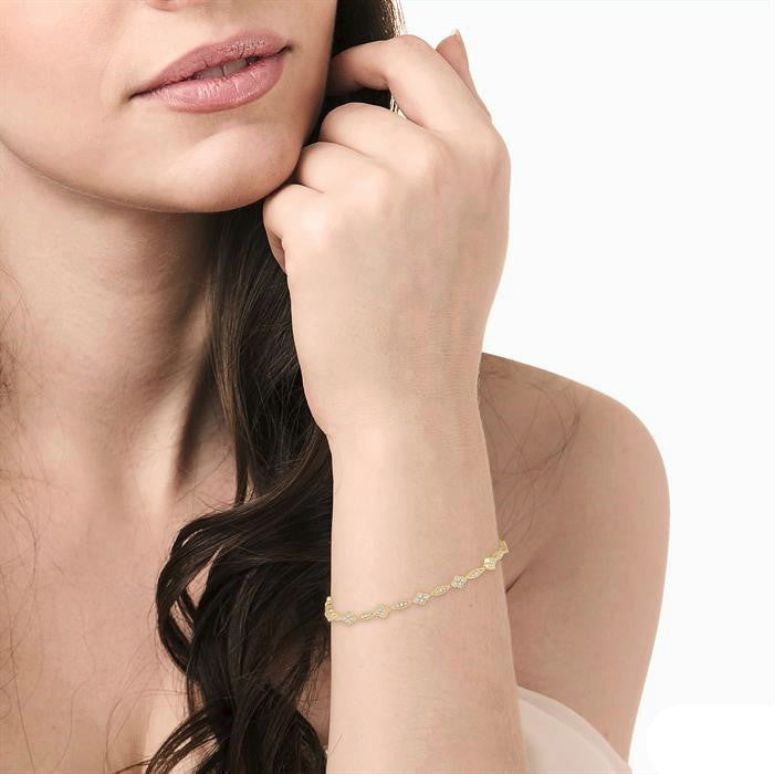 1 1/10 Ctw Marquise and Floral Link Diamond Bracelet in 14K Yellow Gold