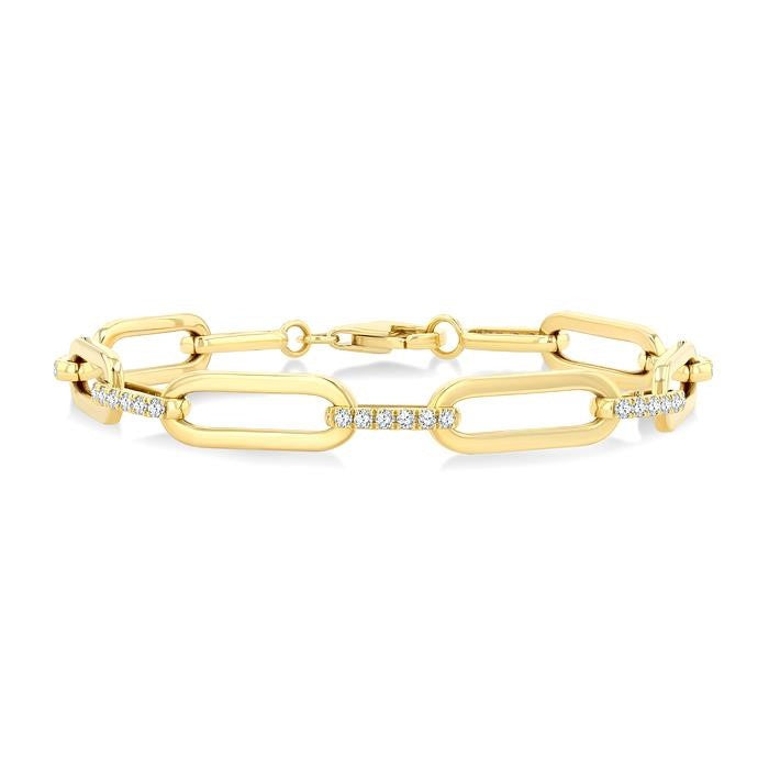 3/4 Ctw Paperclip Link Round Cut Diamond Aeris Gold Fashion Bracelet in 14K Yellow Gold