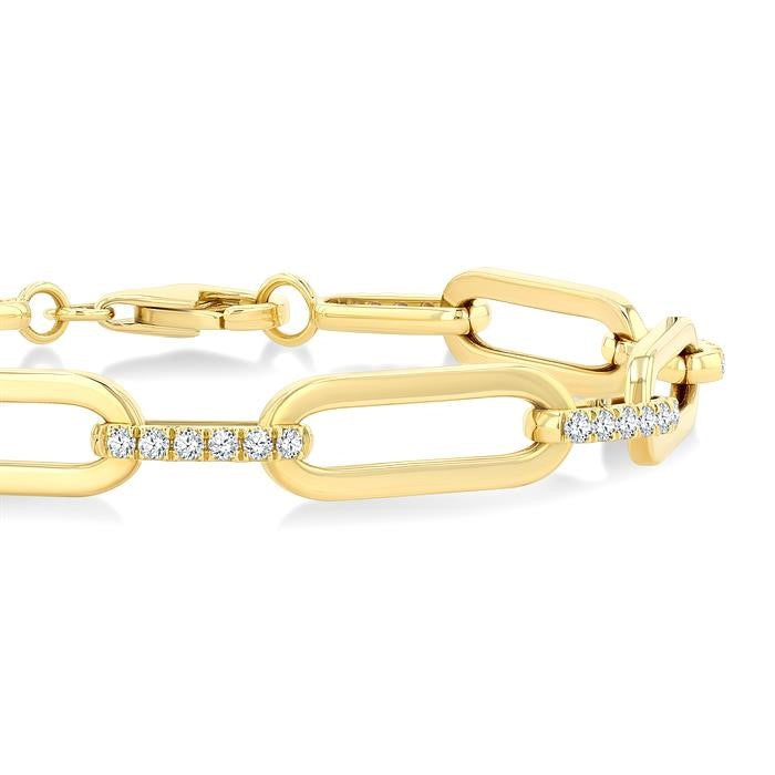 3/4 Ctw Paperclip Link Round Cut Diamond Aeris Gold Fashion Bracelet in 14K Yellow Gold