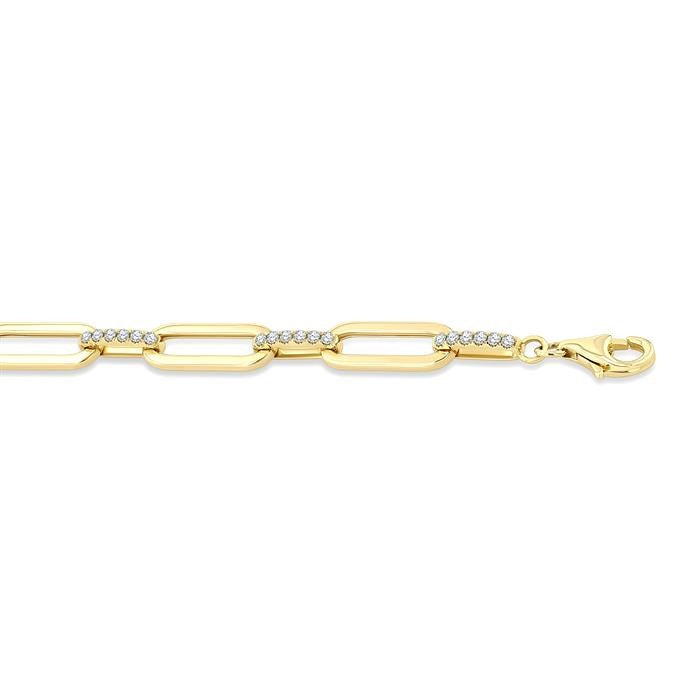 3/4 Ctw Paperclip Link Round Cut Diamond Aeris Gold Fashion Bracelet in 14K Yellow Gold