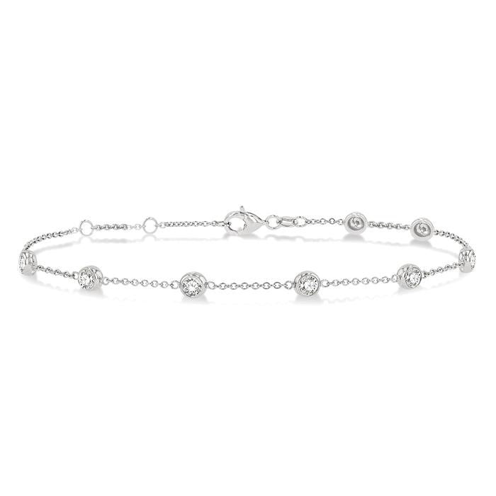 1 Ctw Round Cut Diamond Circular Mount Station Bracelet in 14K White Gold