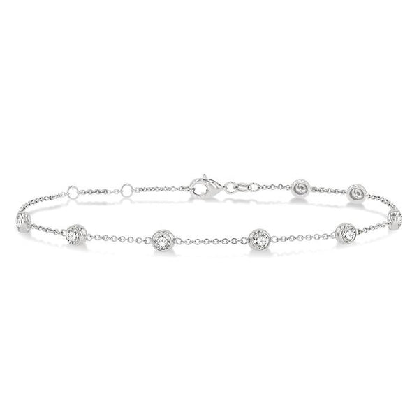 1 Ctw Round Cut Diamond Circular Mount Station Bracelet in 14K White Gold