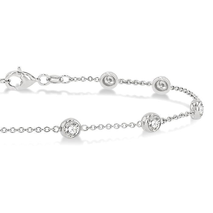 1 Ctw Round Cut Diamond Circular Mount Station Bracelet in 14K White Gold