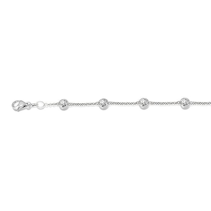 1 Ctw Round Cut Diamond Circular Mount Station Bracelet in 14K White Gold
