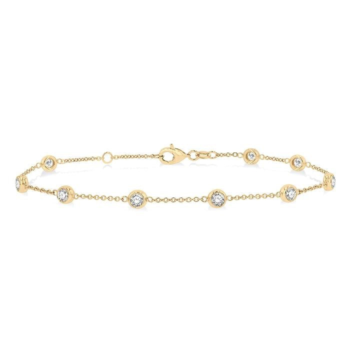1 Ctw Circular Mount Round Cut Diamond Station Bracelet in 14K Yellow Gold