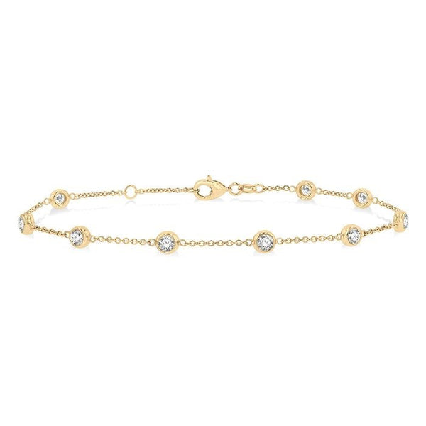 1 Ctw Circular Mount Round Cut Diamond Station Bracelet in 14K Yellow Gold