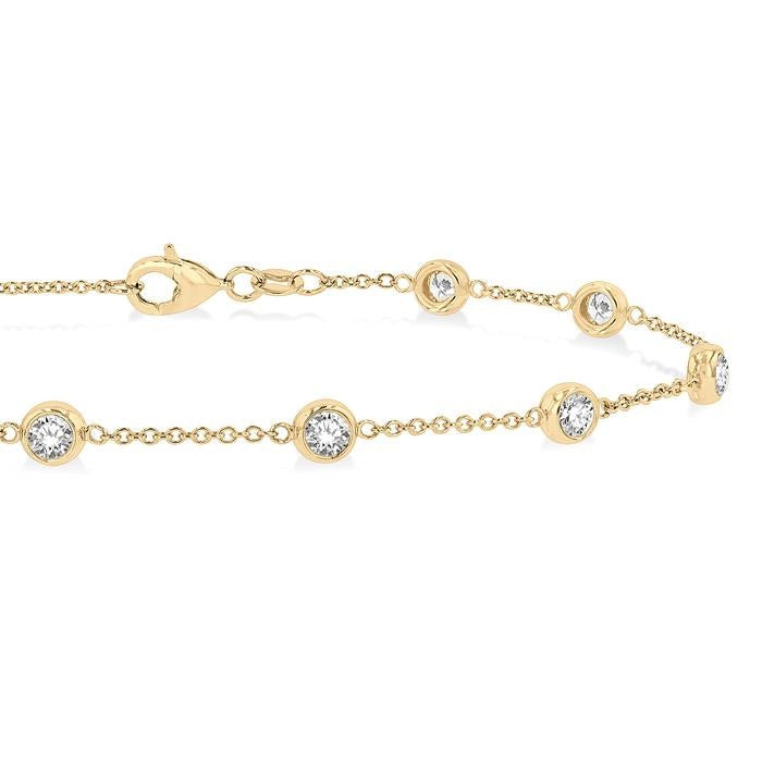 1 Ctw Circular Mount Round Cut Diamond Station Bracelet in 14K Yellow Gold