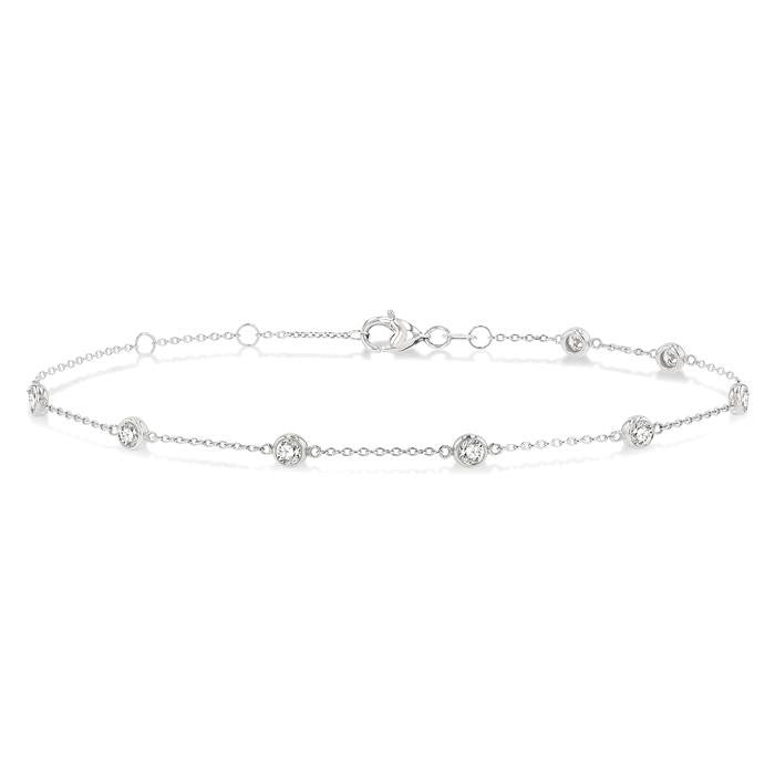 1/2 Ctw Circular Mount Round Cut Diamond Station Bracelet in 14K White Gold