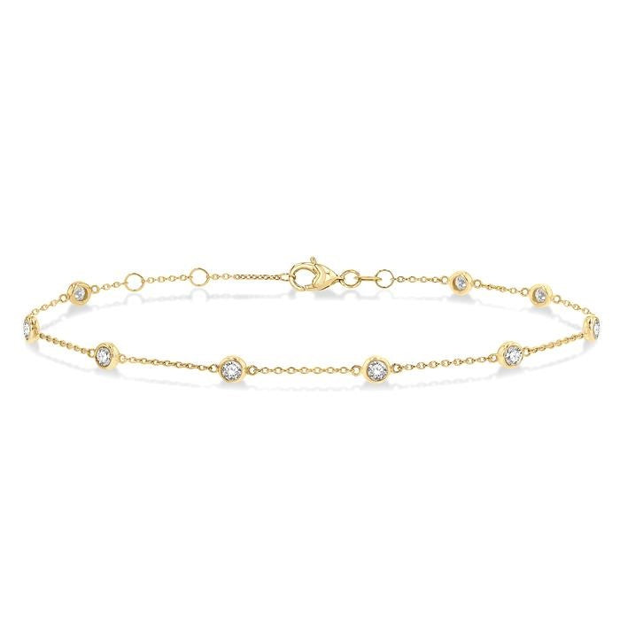 1/2 Ctw Circular Mount Round Cut Diamond Station Bracelet in 14K Yellow Gold