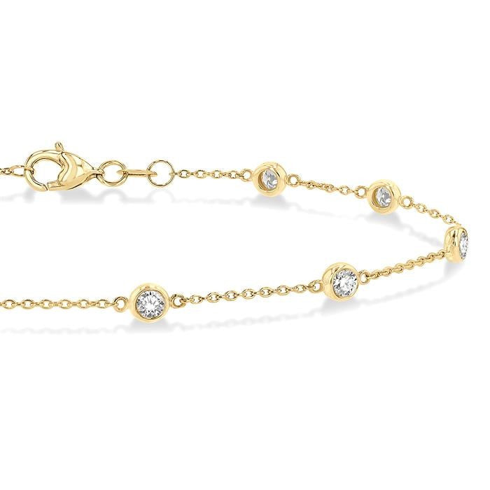 1/2 Ctw Circular Mount Round Cut Diamond Station Bracelet in 14K Yellow Gold