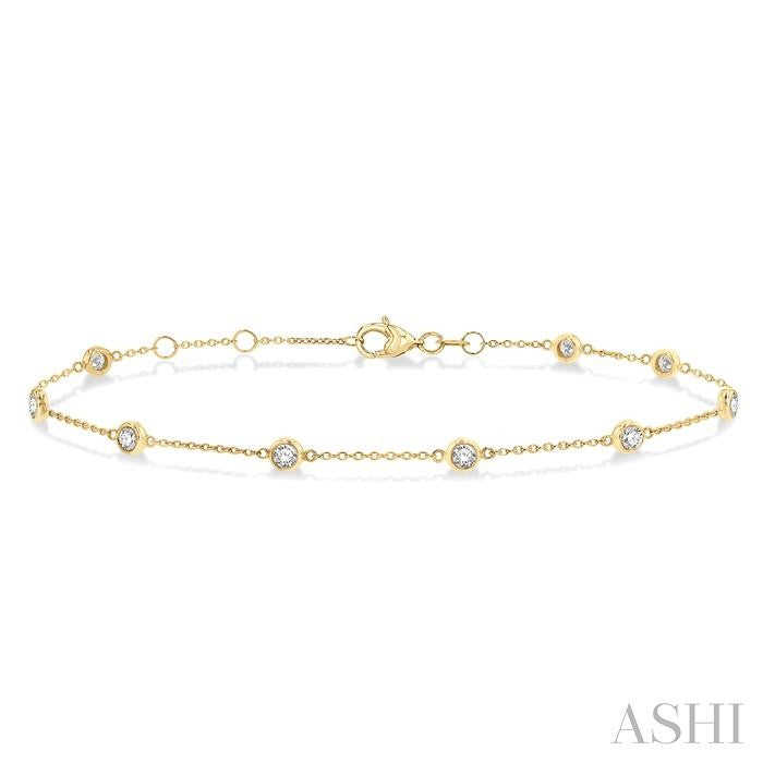 1/2 Ctw Circular Mount Round Cut Diamond Station Bracelet in 14K Yellow Gold