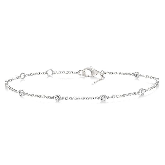 1/4 Ctw Circular Mount Round Cut Diamond Station Bracelet in 14K White Gold