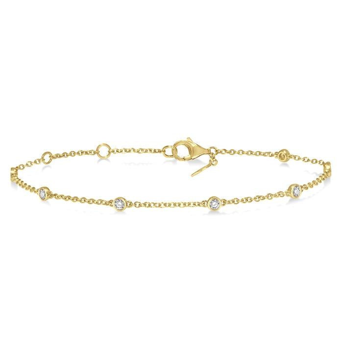1/4 Ctw Circular Mount Round Cut Diamond Station Bracelet in 14K Yellow Gold