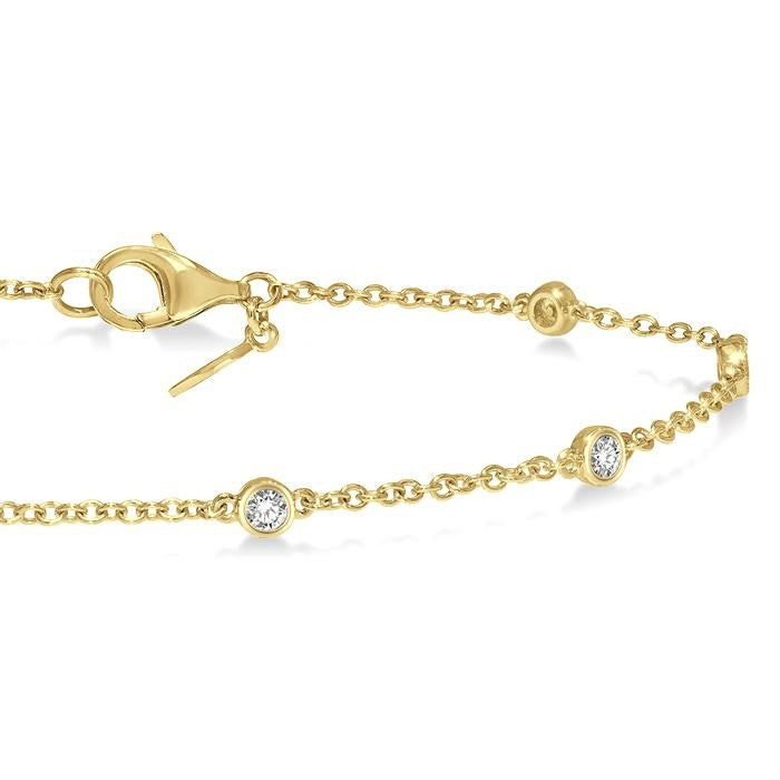 1/4 Ctw Circular Mount Round Cut Diamond Station Bracelet in 14K Yellow Gold
